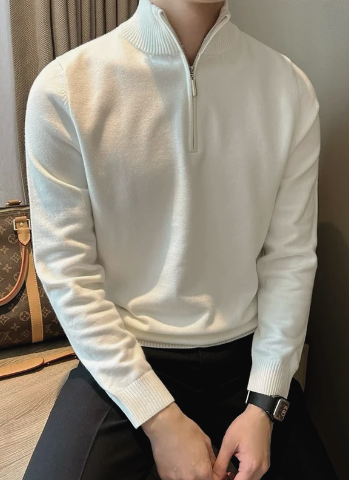 Half-Zip Knit Sweater - White