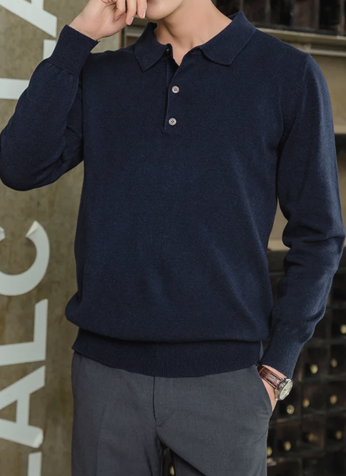 Knit Polo Sweater - Blue