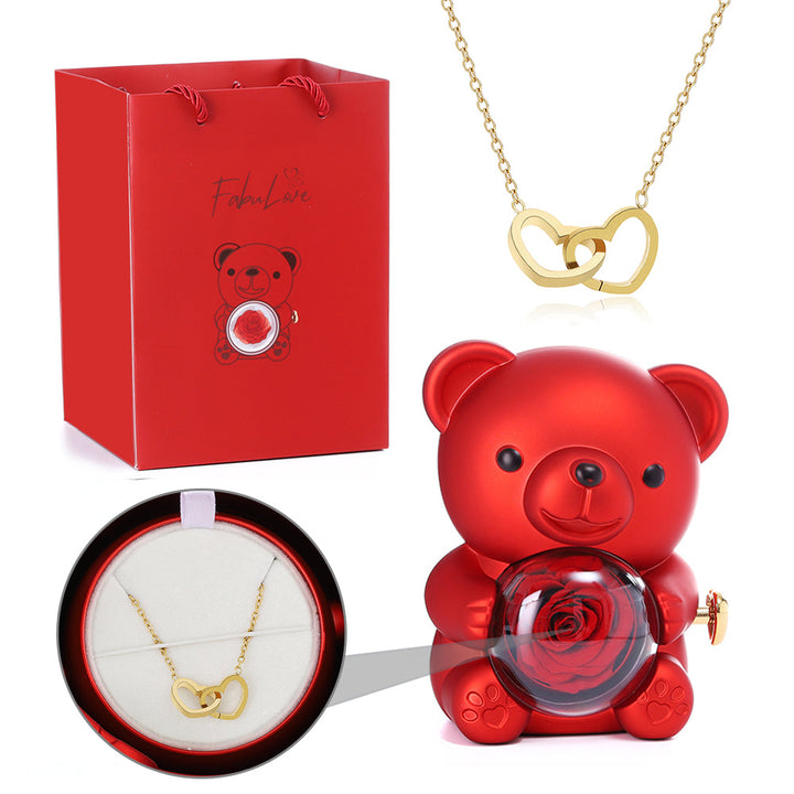 Eternal Rose Bear with Engraved Necklace