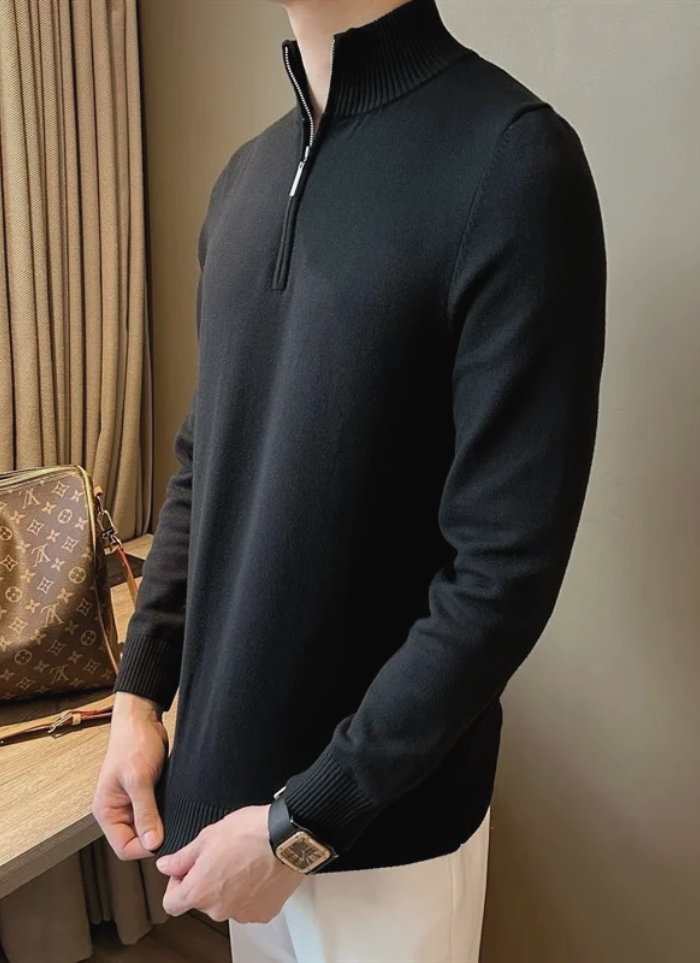 Half-Zip Knit Sweater - Black