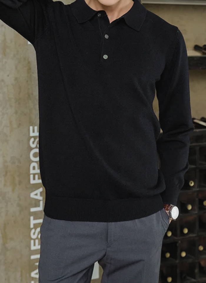 Knit Polo Sweater - Black