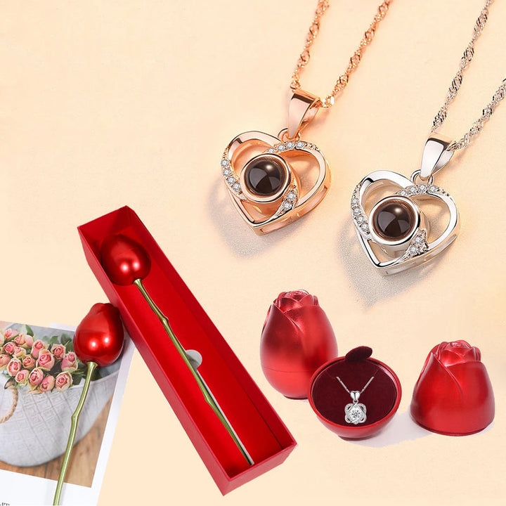 Heart Necklace+ Metallic Rose