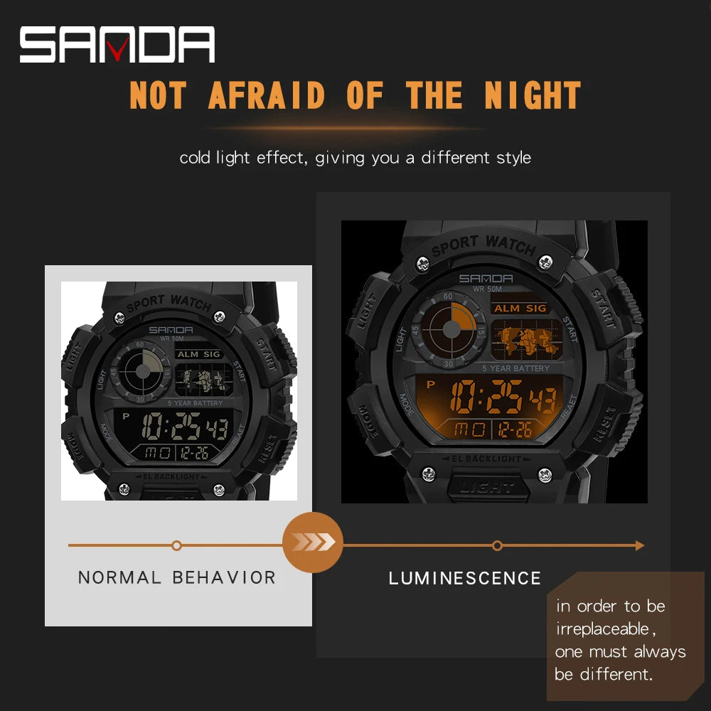 Sanda  Men 50m Waterproof Digital