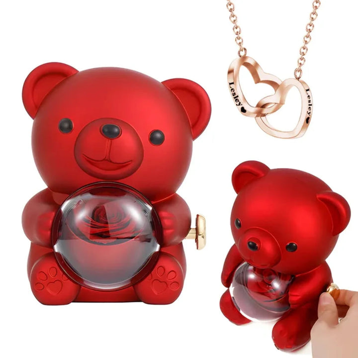 Eternal Rose Bear with Engraved Necklace