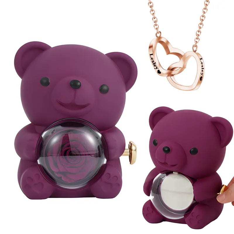 Eternal Rose Bear with Engraved Necklace