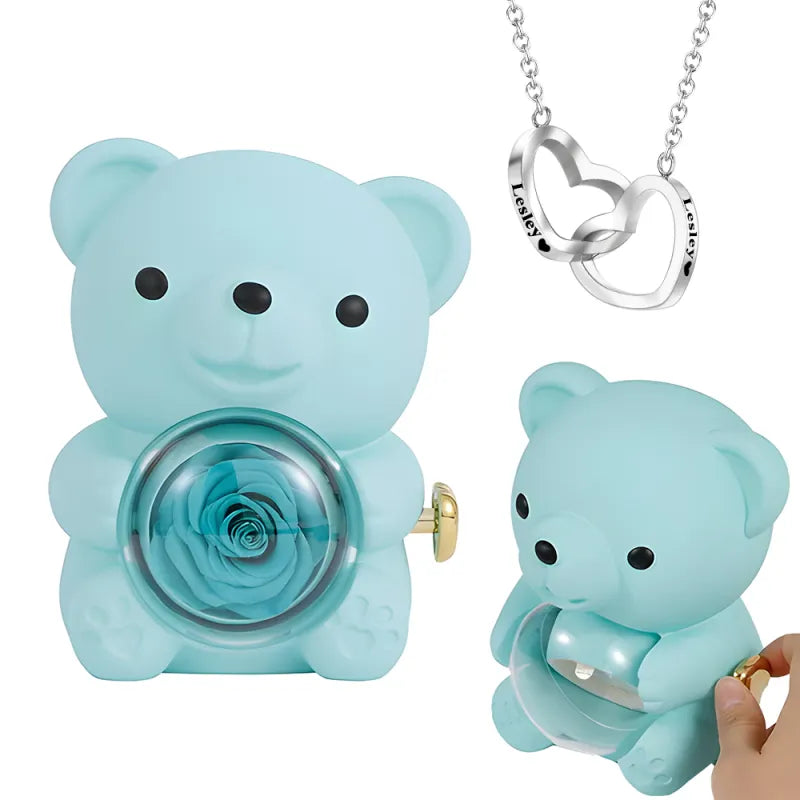 Eternal Rose Bear with Engraved Necklace