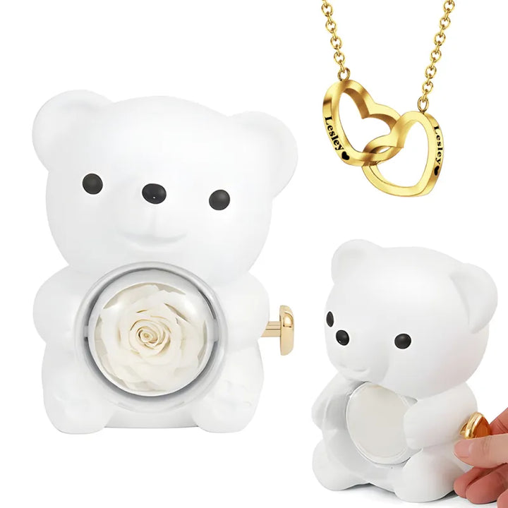 Eternal Rose Bear with Engraved Necklace